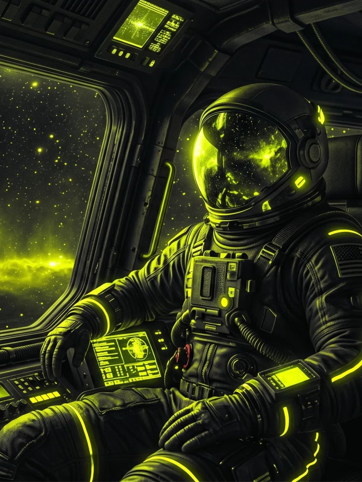 Retrato cinematográfico de una estratega digital con iluminación dramática en verde lima neón